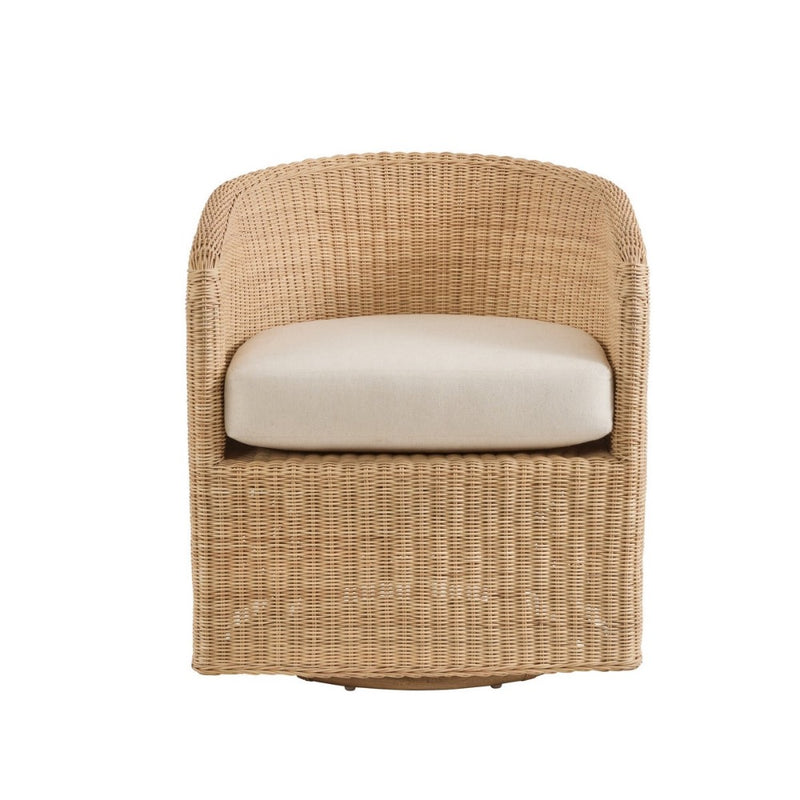 natural wicker barrel swivel chair white cushion