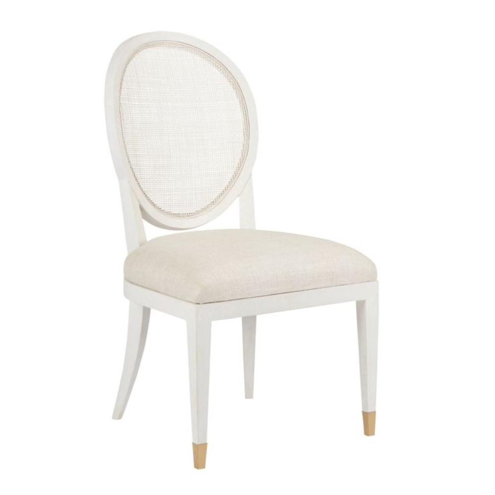 White chair with beige cushion on a white background