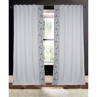 white linen blend drapery panels silver gold embroidered flora edge