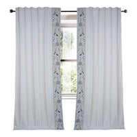 white linen blend drapery panels silver gold embroidered flora edge