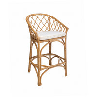 The Phillips Scott Maui Rattan Counter Stool features a curved back and white cushioned seat for your kitchen bar.