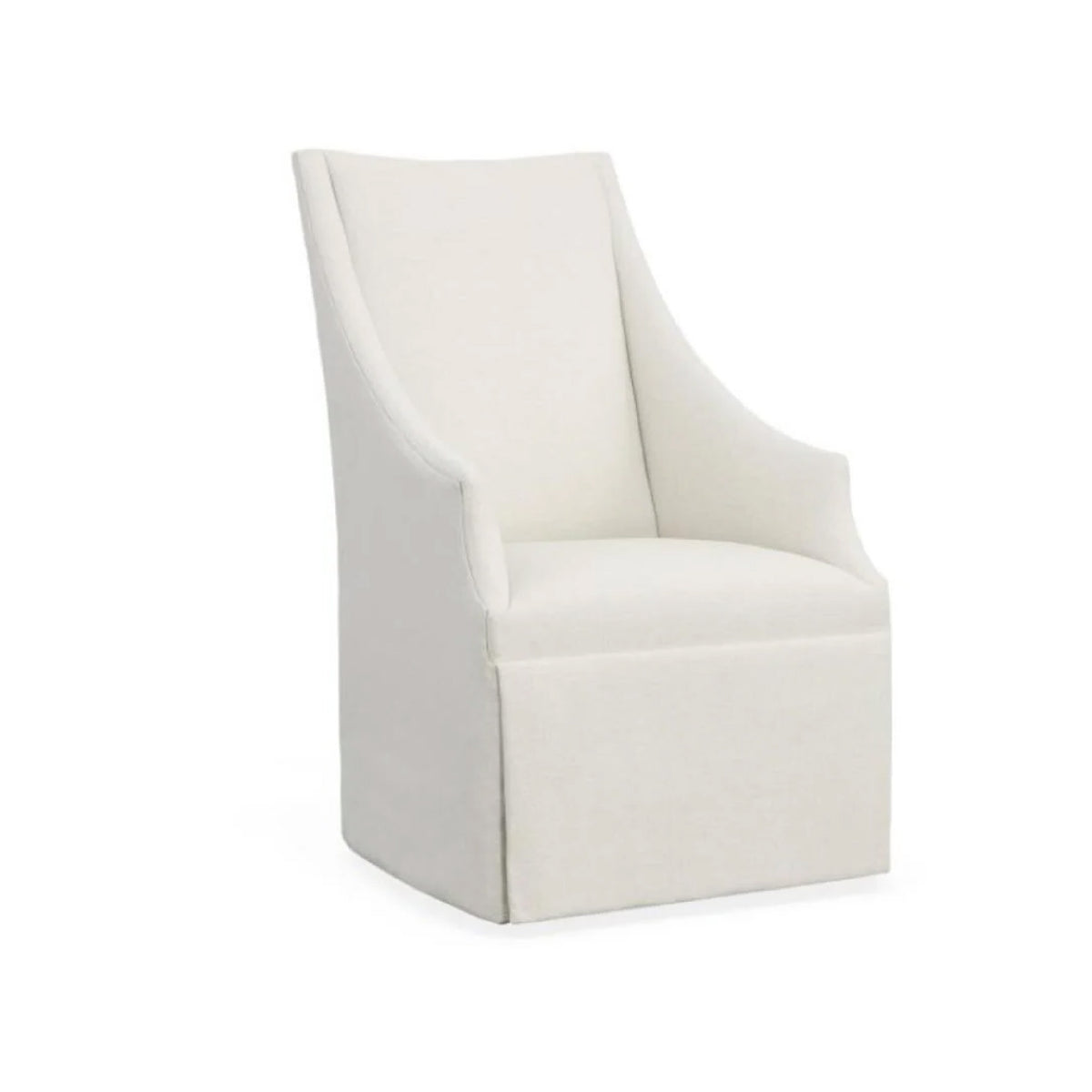 The Meadow Off-White Host Chair on Casters by Century Furniture features a modern, minimalist high-back design.