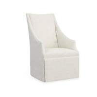 The Meadow Off-White Host Chair on Casters by Century Furniture features a modern, minimalist high-back design.