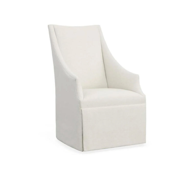The Meadow Off-White Host Chair on Casters by Century Furniture features a modern, minimalist high-back design.