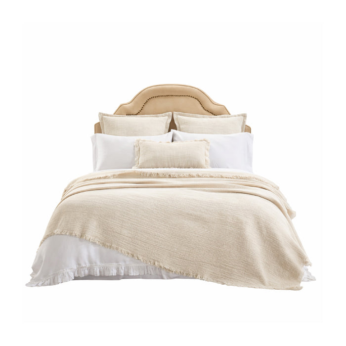 Orchids Lux Home Monroe Beige Bedding Collection with euro shams, white bedding, and a textured cream blanket.