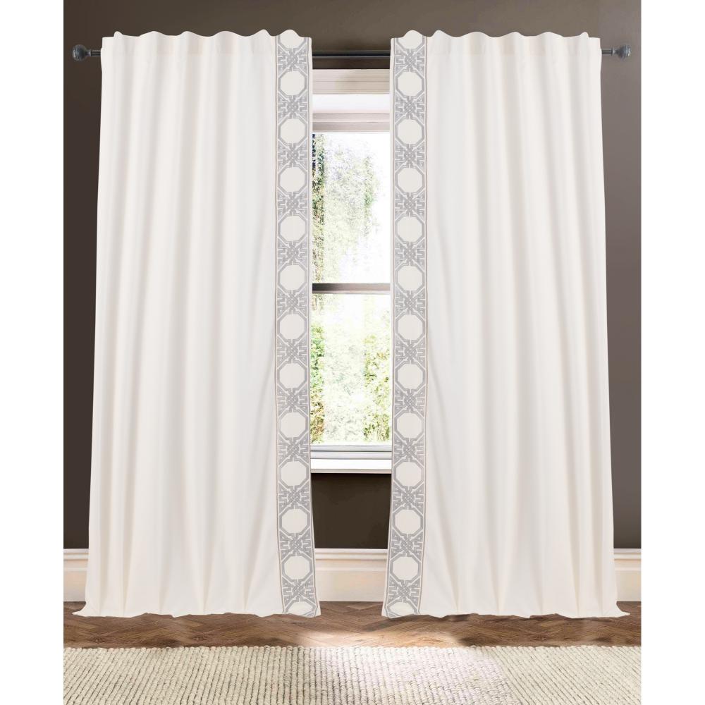ivory linen blend drapery panels silver embroidered edge