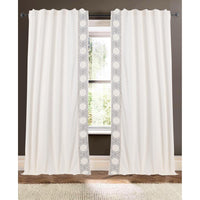 ivory linen blend drapery panels silver embroidered edge