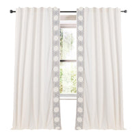 ivory linen blend drapery panels silver embroidered edge