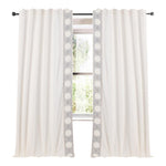 ivory linen blend drapery panels silver embroidered edge