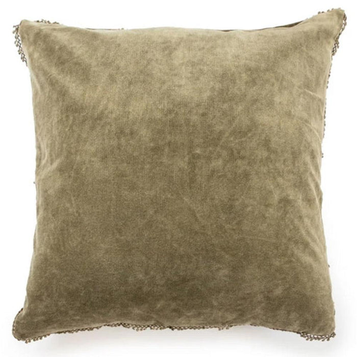 velvet pillow pom pom tan