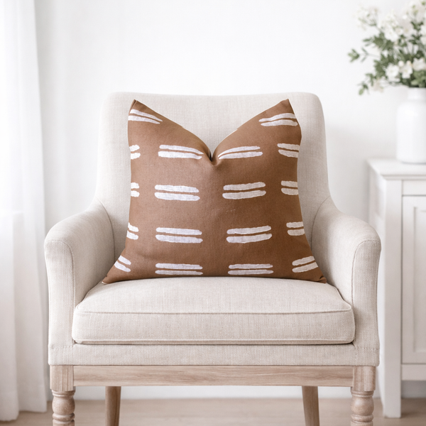 cinnamon brown square pillow white stripes