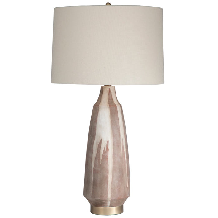 pottery table lamp round white drum shade cream tan brass base