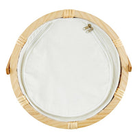 Santa Barbara Design Studio Picnic Basket Table - You. Me. Charcuterie., with white cover, zipper, and insulated interior—top view.