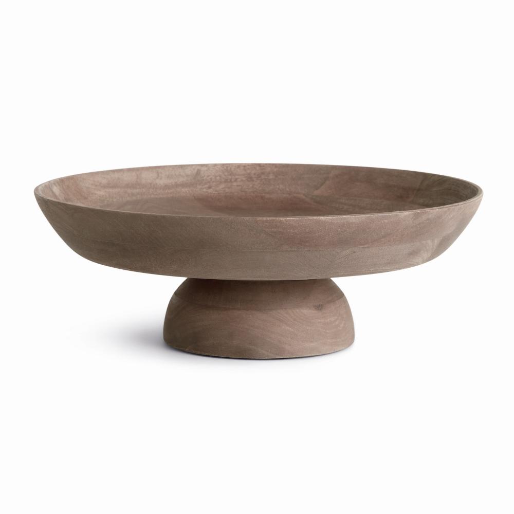 Wooden bowl with a pedestal base on a white background