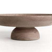 Brown wooden bowl with a pedestal bottom side view 