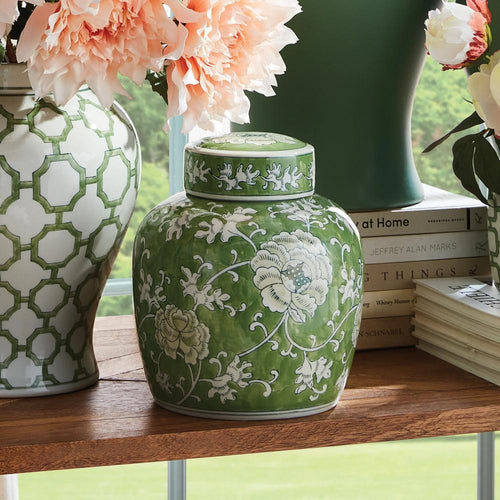 lotus lidded jar greenery floral decor 