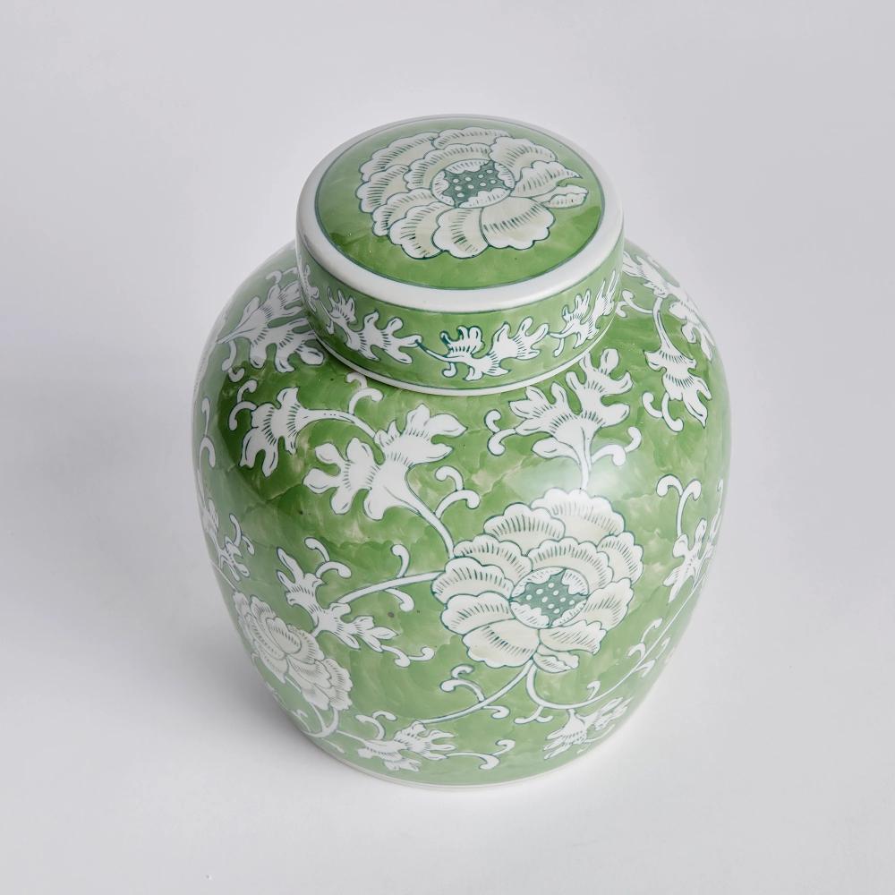 lotus lidded jar greenery floral decor 