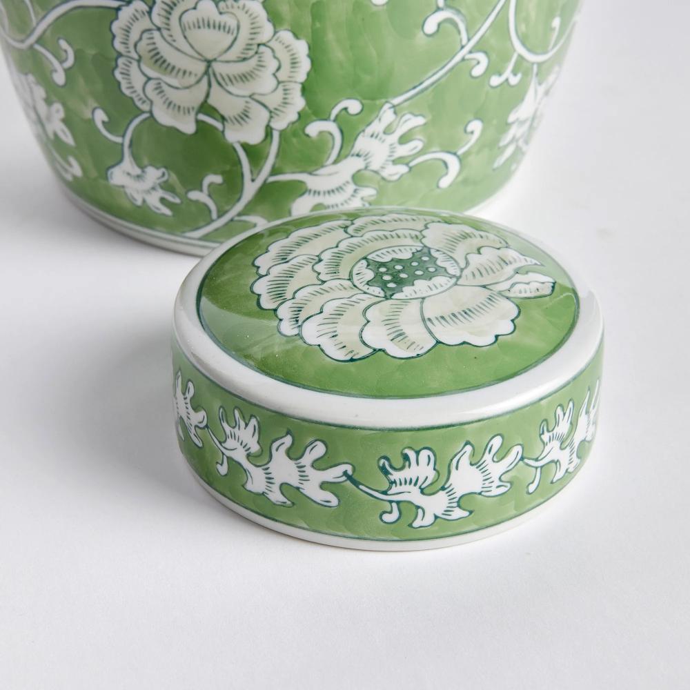 lotus lidded jar greenery floral decor 