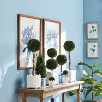 blue floral bouquet art prints rattan frames