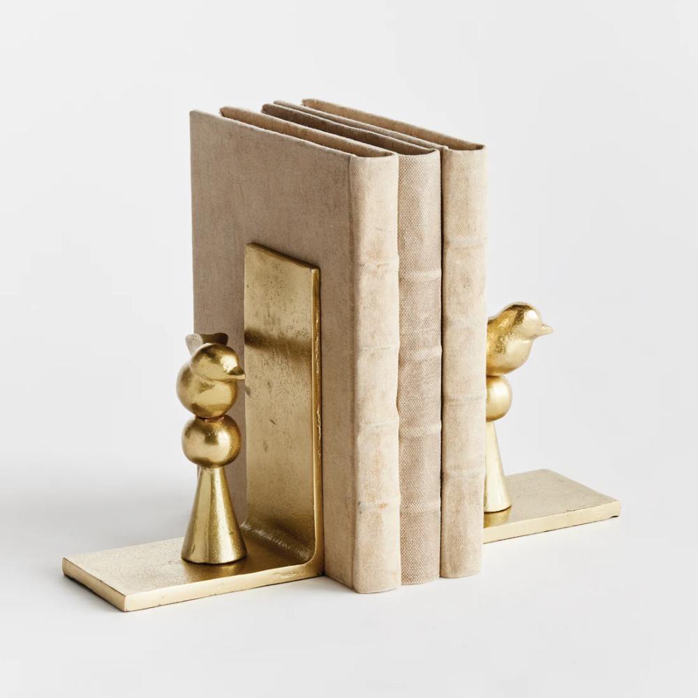 bright gold bird aluminum bookends set