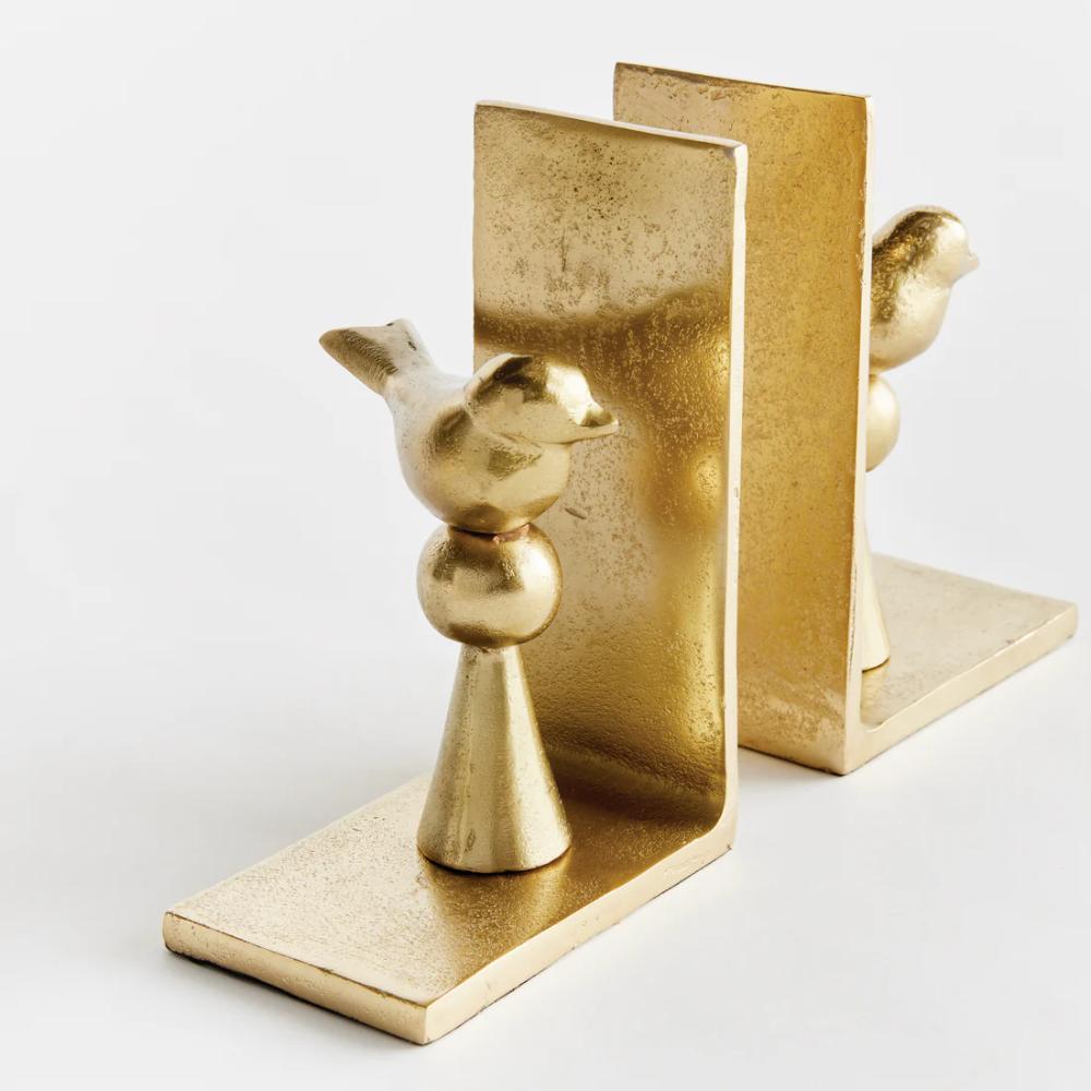 bright gold bird aluminum bookends set