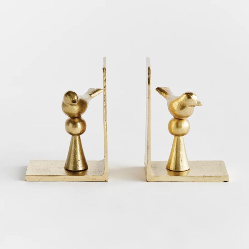 bright gold bird aluminum bookends set