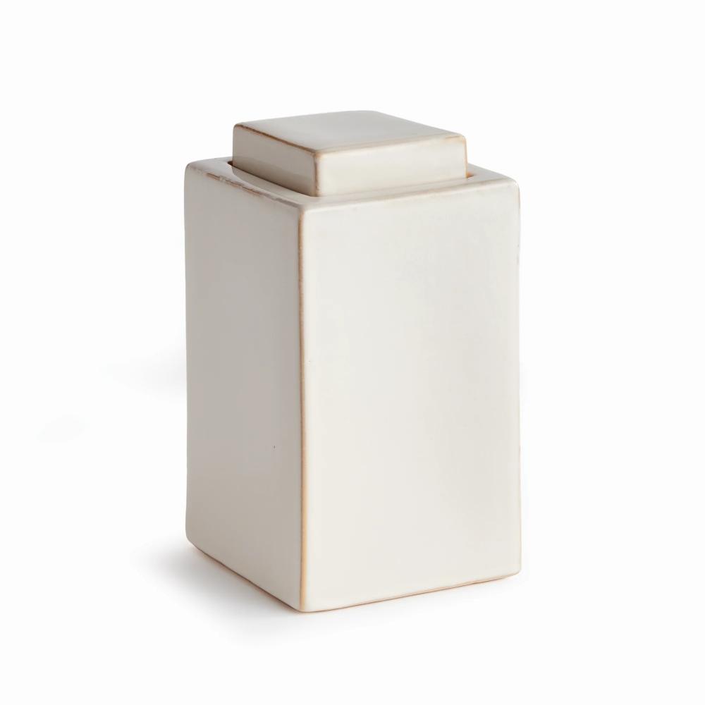 lidded cream color rectangular jar