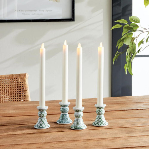 mini taper candle holders green white blue floral