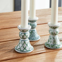 mini taper candle holders green white blue floral