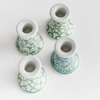 mini taper candle holders green white blue floral