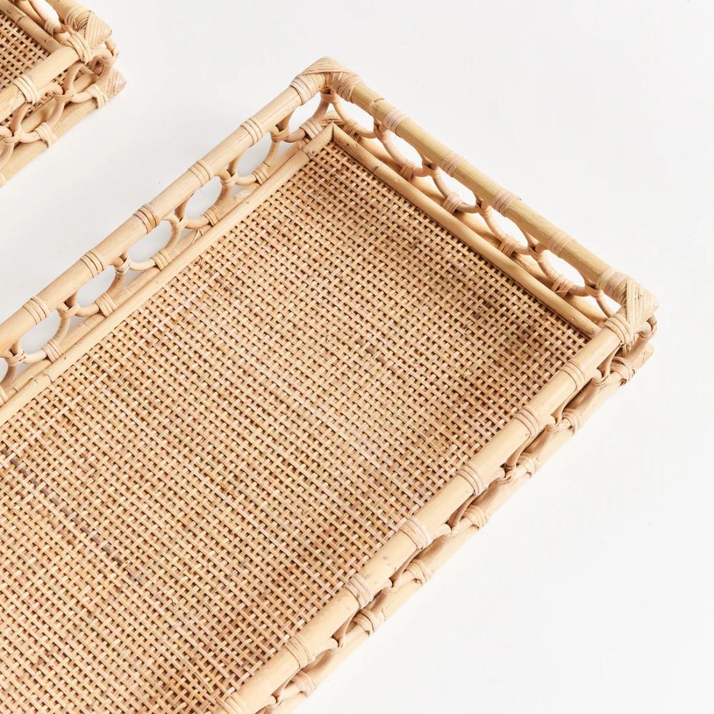 rattan rectangular trays set natural 