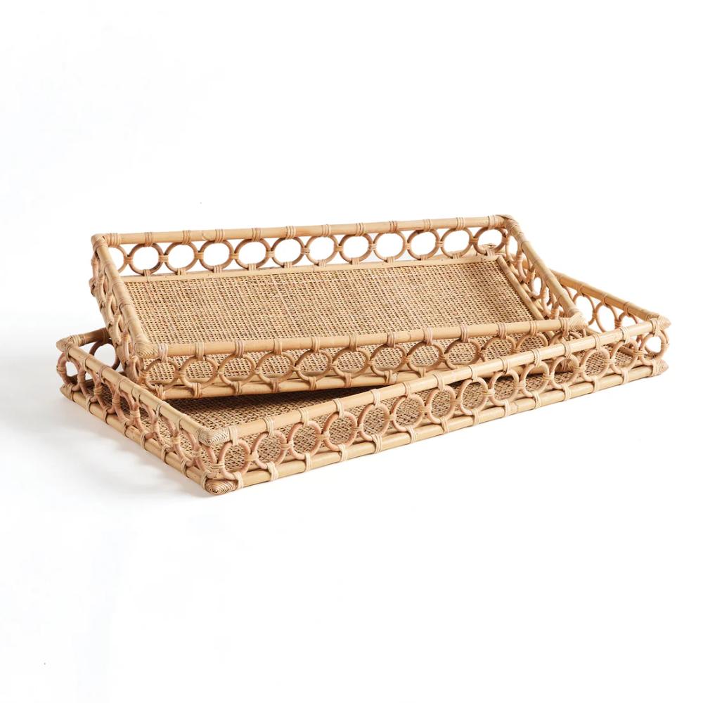 rattan rectangular trays set natural 