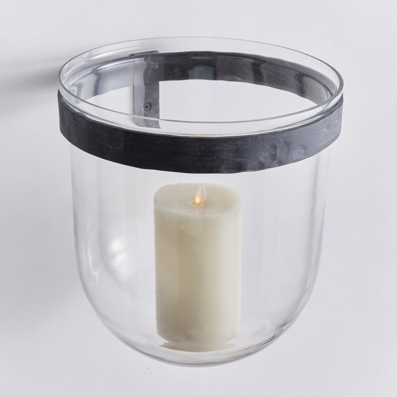 outdoor wall vessel aged zinc clear blown glass