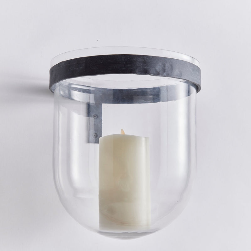 outdoor wall vessel aged zinc clear blown glass