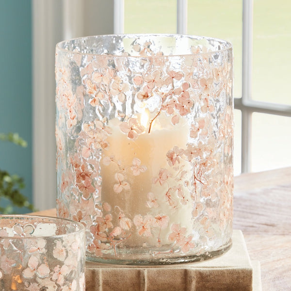 blossoms floral glass hurricane candle decor
