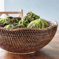 scalloped edge bowl serving woven rattan natural