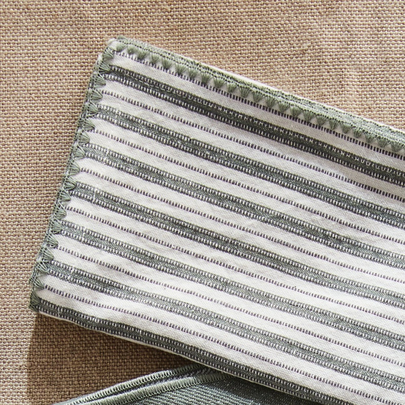 green white striped textured dinner napkin set