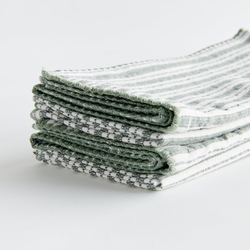 green white striped textured dinner napkin set