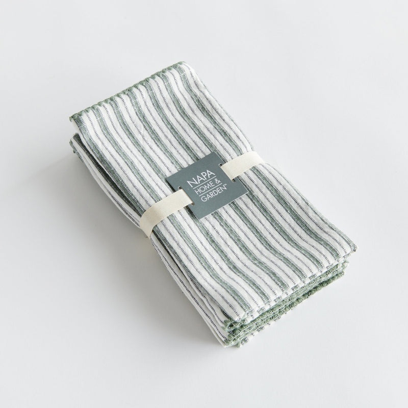 green white striped textured dinner napkin set