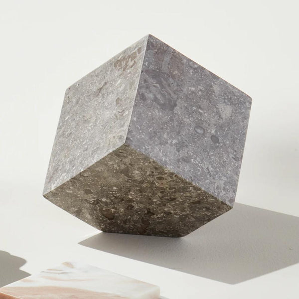 gray marble abstract cube sculpture 