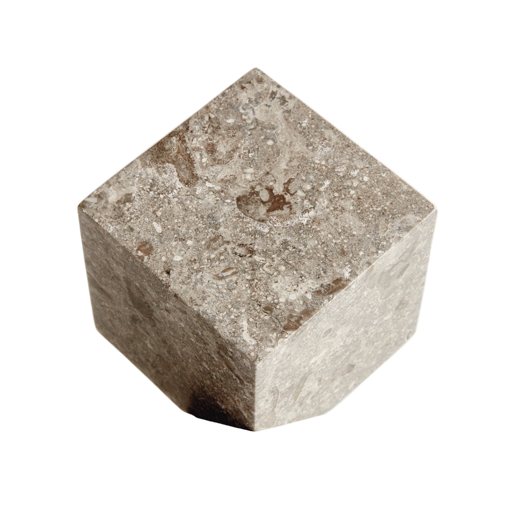 gray marble abstract cube sculpture 