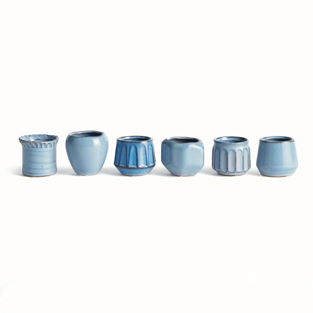 set of six mini stoneware pots 