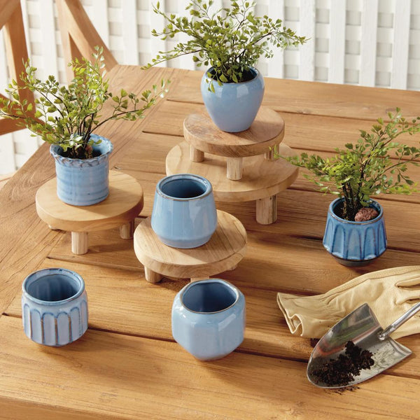 set of six mini stoneware pots 