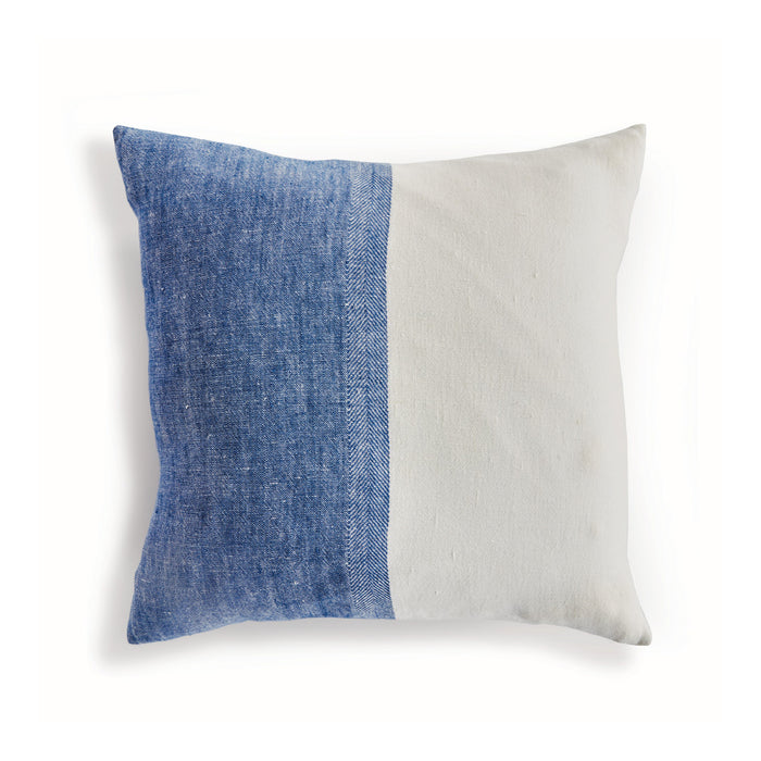 Two-toned blue and white  pillow on a white background