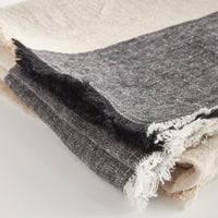 Gray and beige textured throw on a light background
