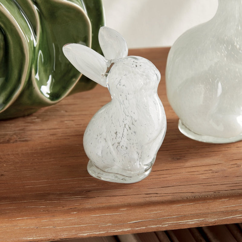 hand blown glass bunny decor white small