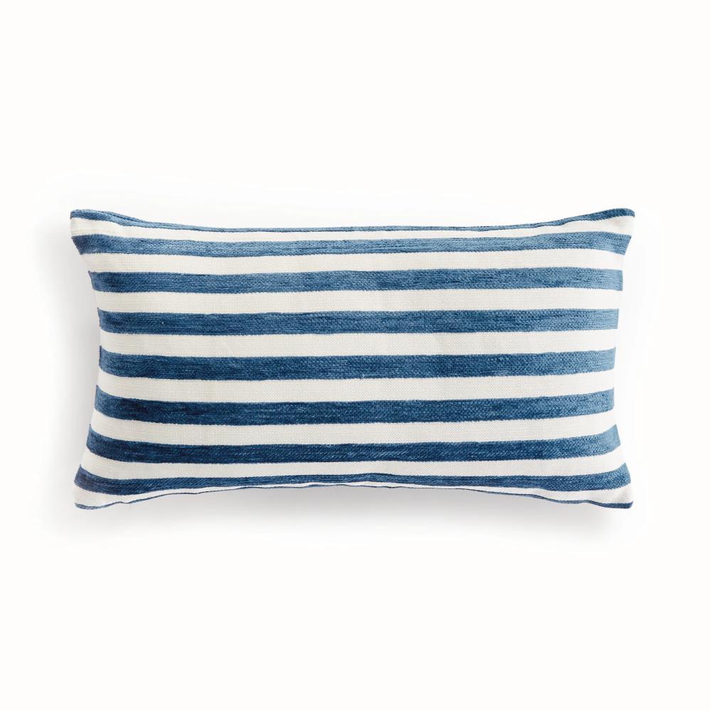 dark blue stripe outdoor lumbar pillow 