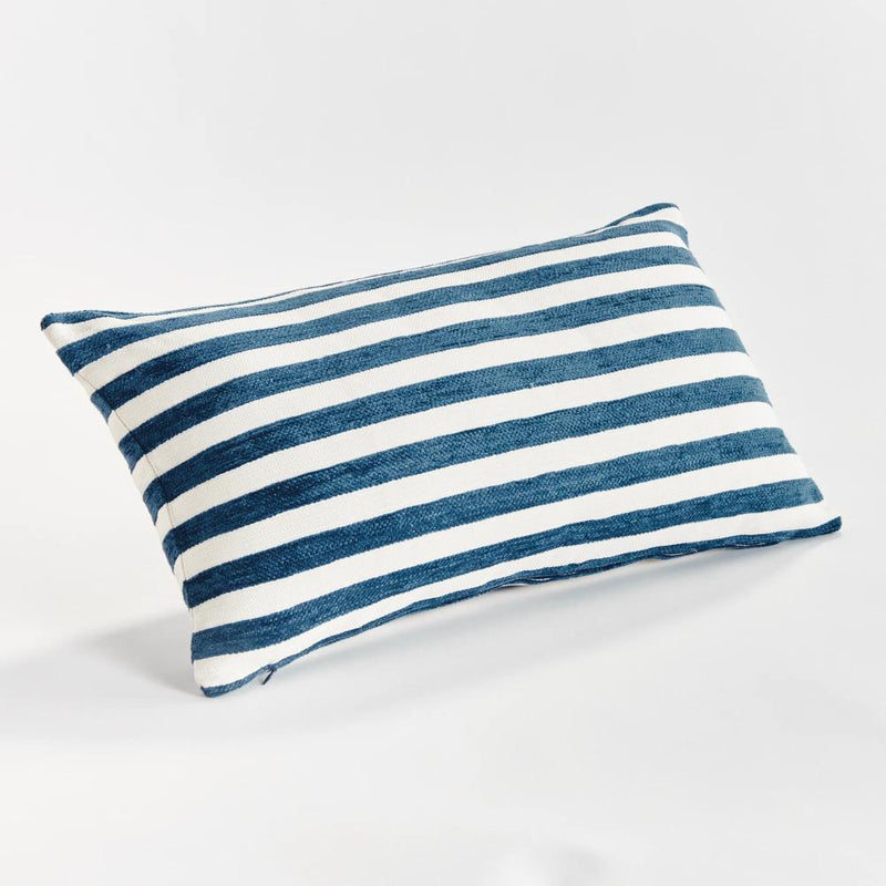 dark blue stripe outdoor lumbar pillow 