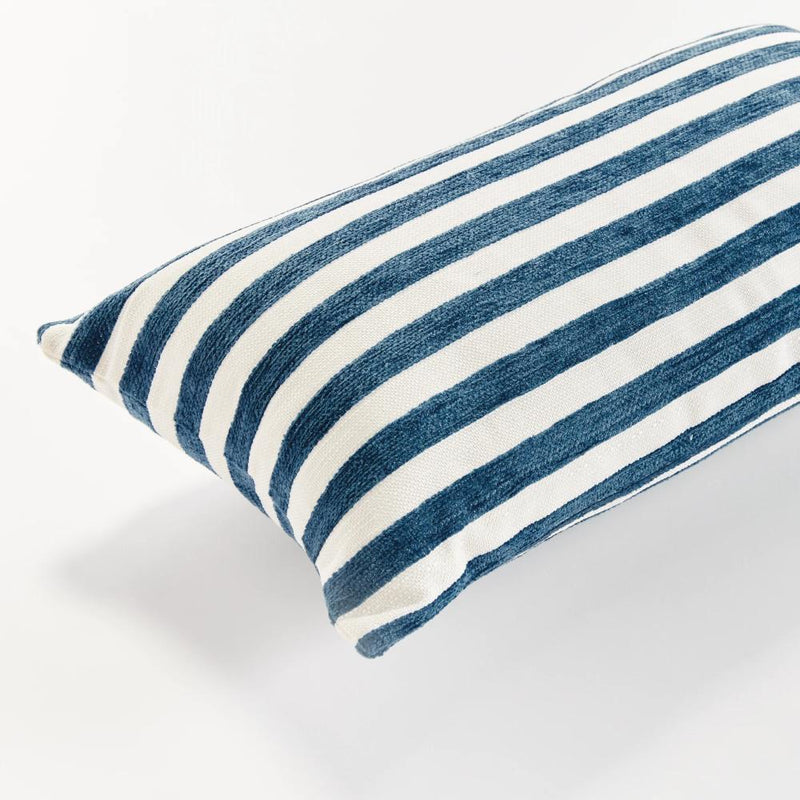 dark blue stripe outdoor lumbar pillow 