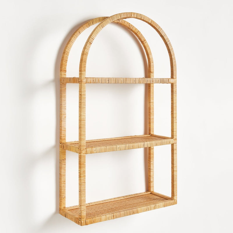 natural rattan arched wall shelf 3 tier